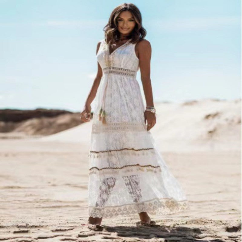 Elarova Maxikleid mit Spitze und Cut-out