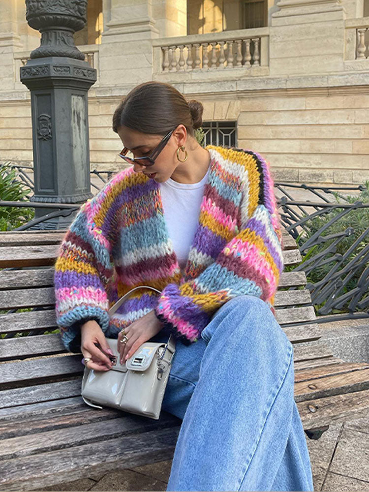 Elarova | Mehrfarbiger Cardigan Für Frauen