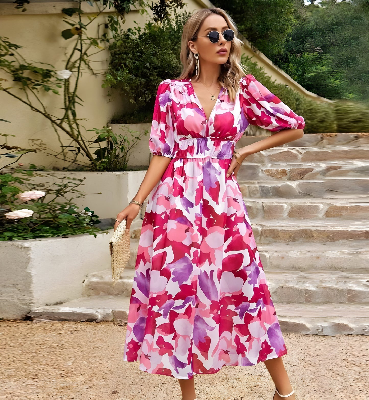 Elarova Midi-Dress with Flowers