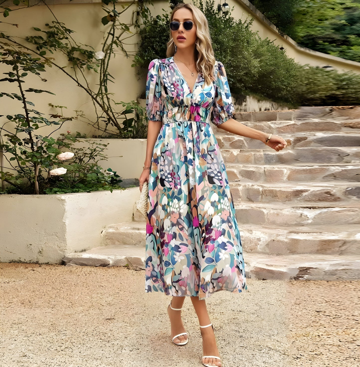 Elarova Midi-Dress with Flowers