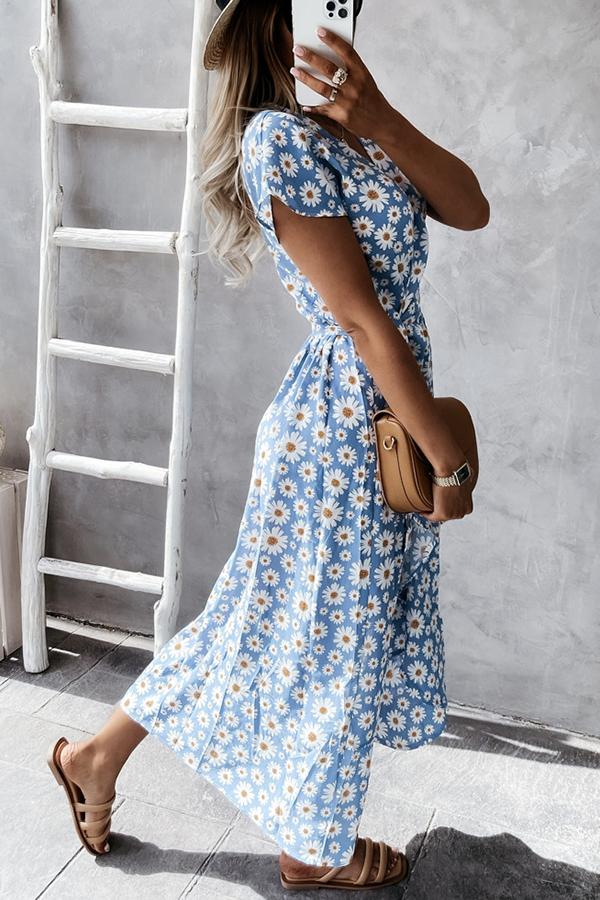 Norvielle Damen Midikleid Gänseblümchen Muster - Norvielle