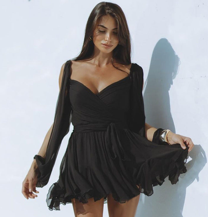 Elarova | Modernes, schulterfreies Kleid mit weiten Ärmeln