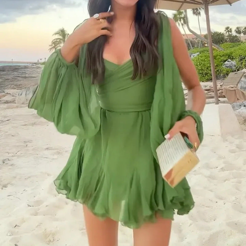 Norvielle Damen Schulterfreies Kleid Weite Ärmel - Norvielle