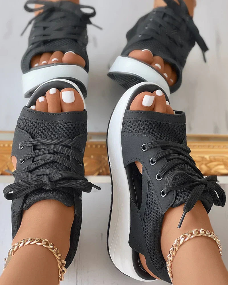 Elarova | Orthopädische Muffin-Sandalen mit Ausschnitt und Schnürung