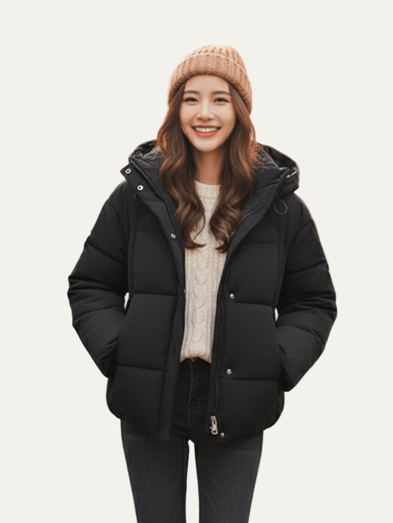 Damen Oversized Steppjacke Cropped Schwarz - Norvielle