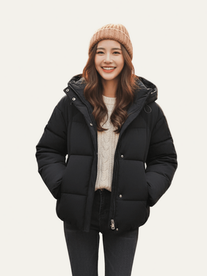 Damen Oversized Steppjacke Cropped Schwarz - Norvielle