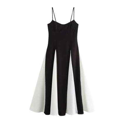 Norvielle Damen Patchwork Trägerkleid Großer Rock - Norvielle