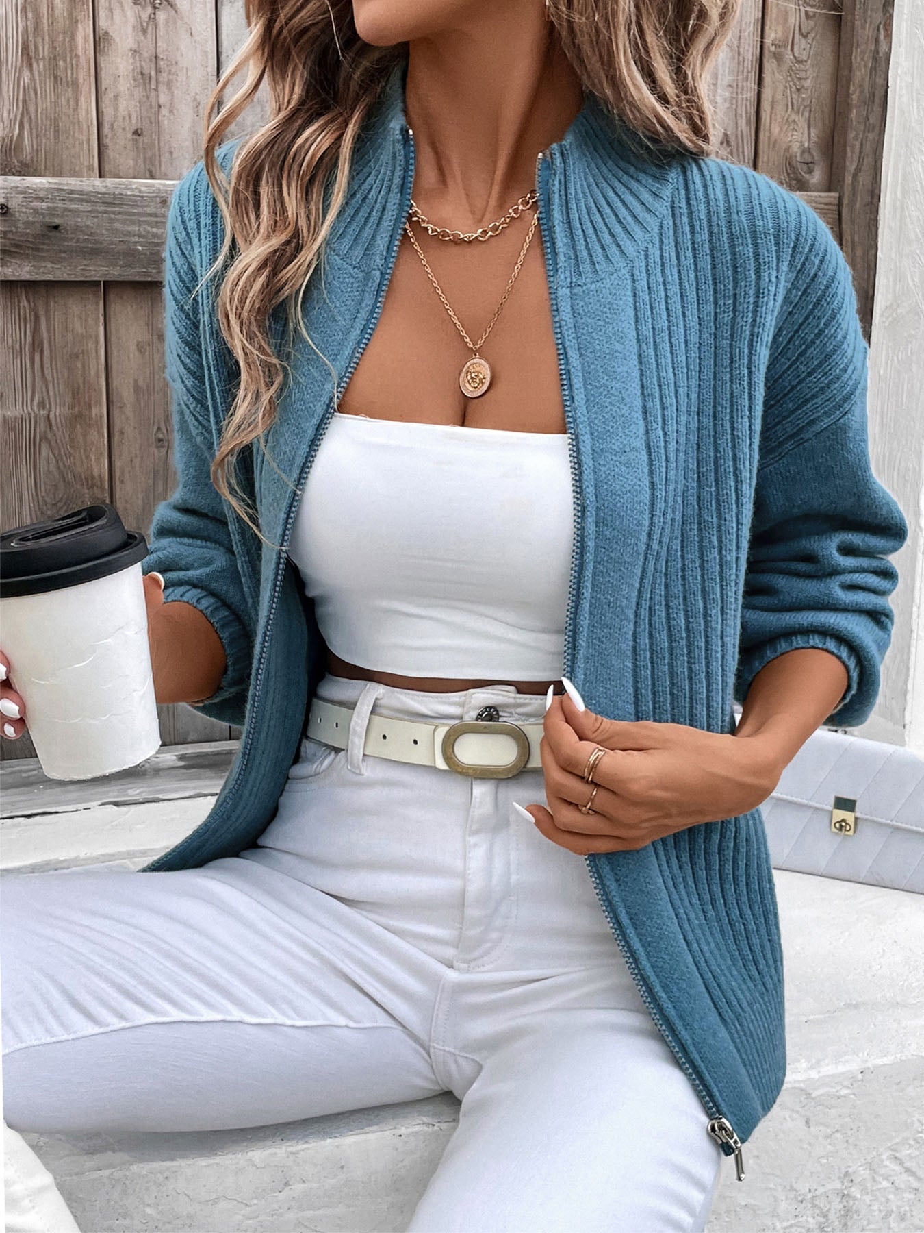 Elarova | Perfee Zip Up LangarmCardigan