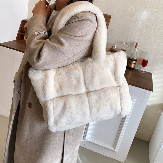 Norvielle Damen Piping-Plüsch-Handtasche Weich Beige - Norvielle