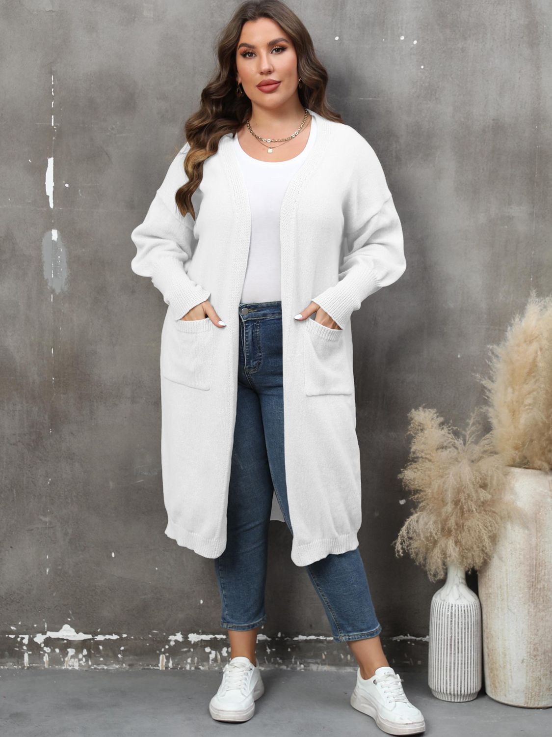 Elarova | Plus Size Langarm Taschen Cardigan