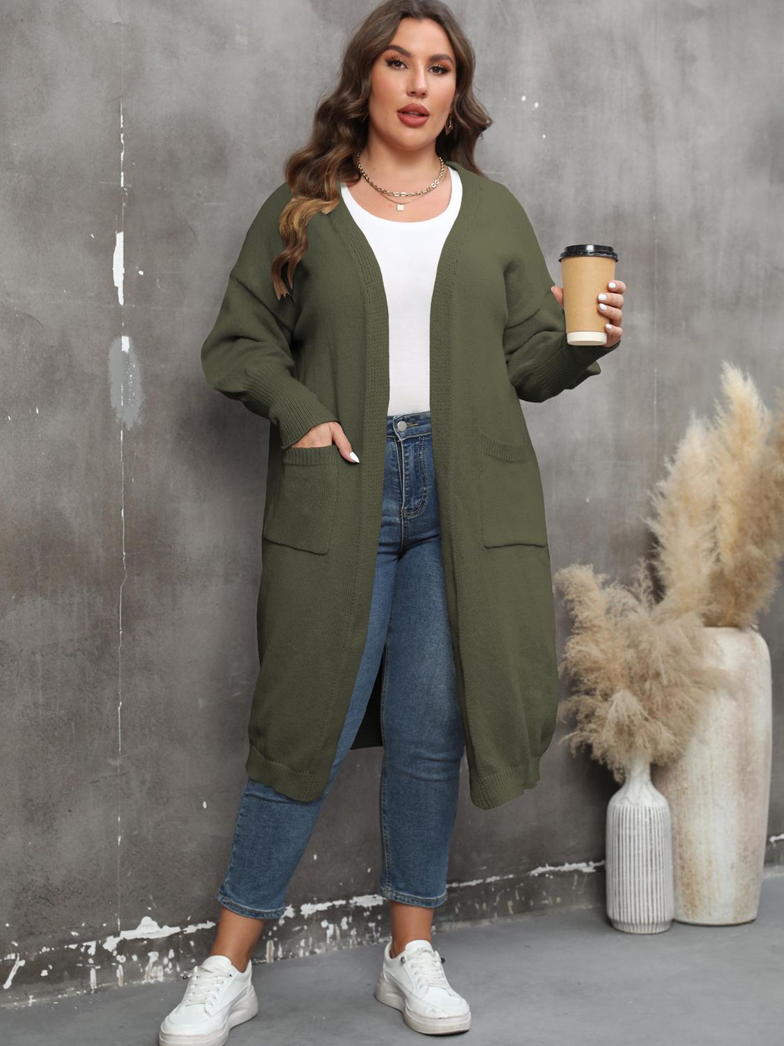 Elarova | Plus Size Langarm Taschen Cardigan