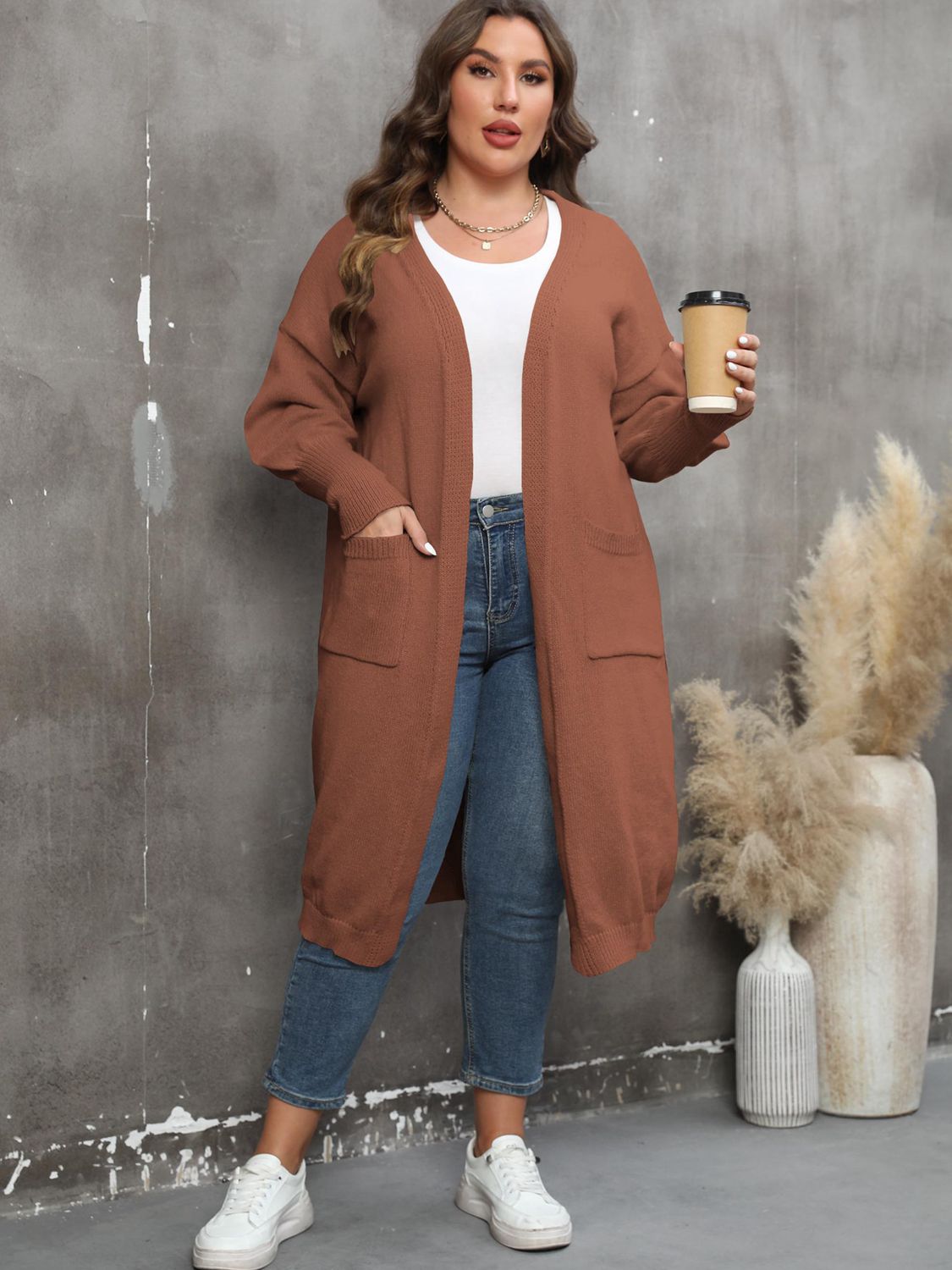 Elarova | Plus Size Langarm Taschen Cardigan