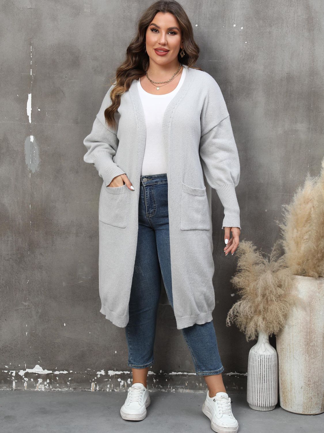 Elarova | Plus Size Langarm Taschen Cardigan
