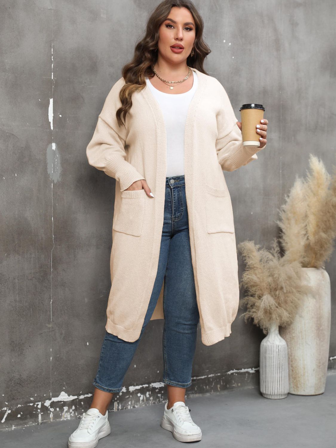 Elarova | Plus Size Langarm Taschen Cardigan