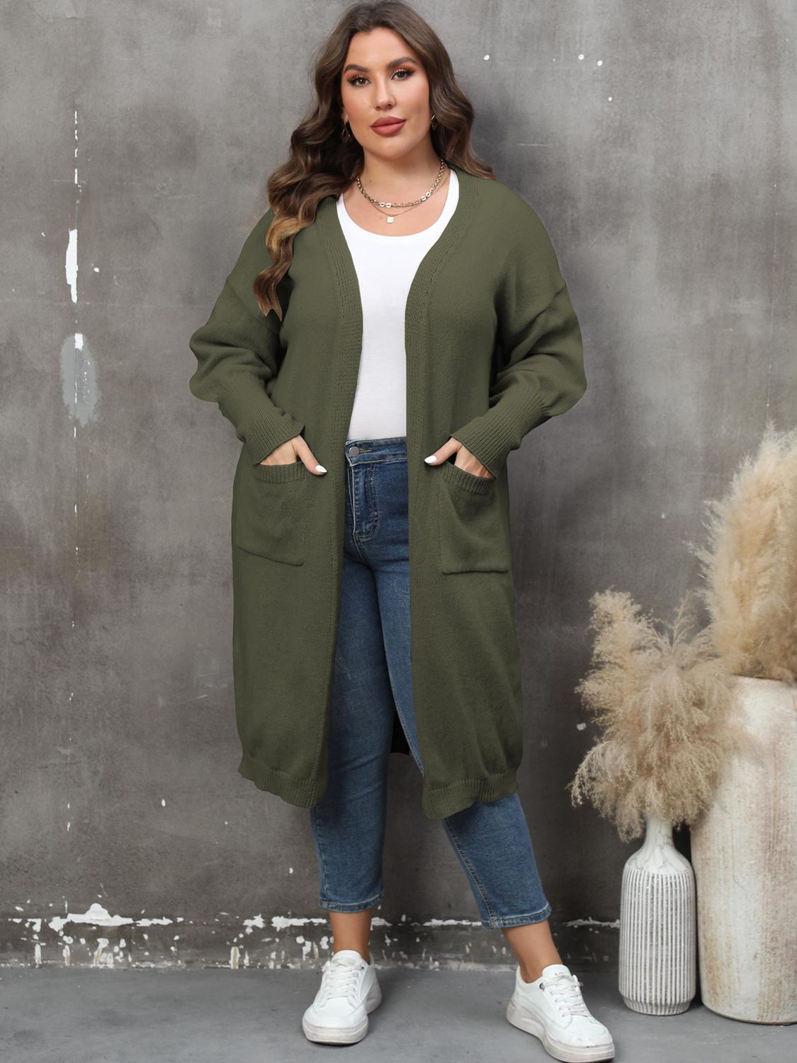 Elarova | Plus Size Langarm Taschen Cardigan