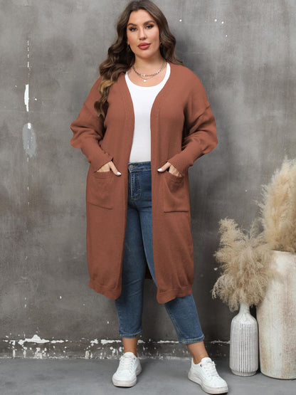 Elarova | Plus Size Langarm Taschen Cardigan