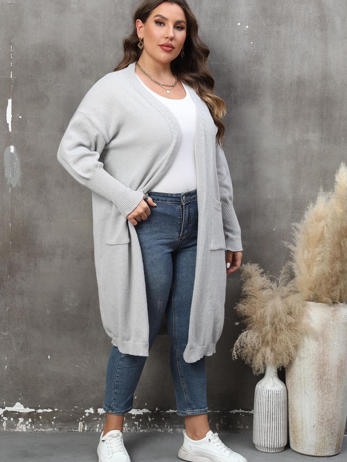 Elarova | Plus Size Langarm Taschen Cardigan