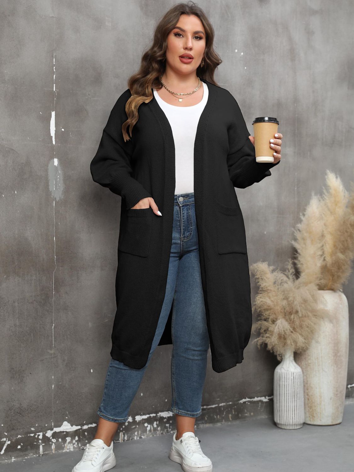 Elarova | Plus Size Langarm Taschen Cardigan