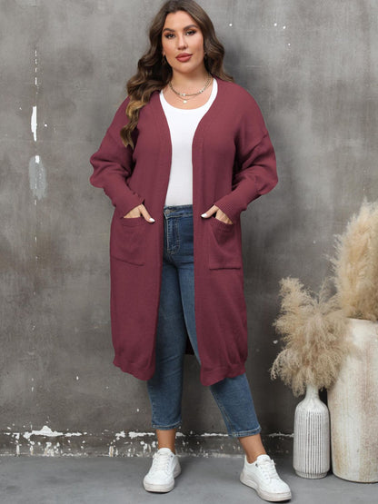 Elarova | Plus Size Langarm Taschen Cardigan