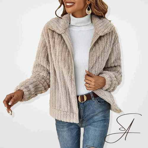 Norvielle Damen Herbst-Cardigan Plüschig Beige - Norvielle