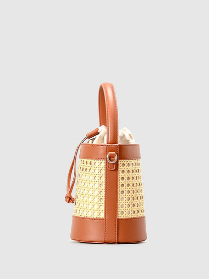 Elarova | Rattan Akzent Kordelzug Eimer Tasche