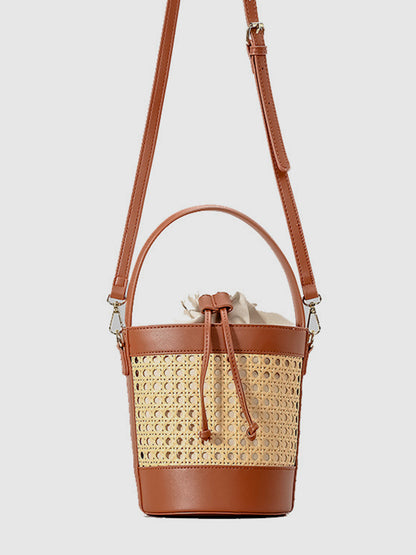 Elarova | Rattan Akzent Kordelzug Eimer Tasche