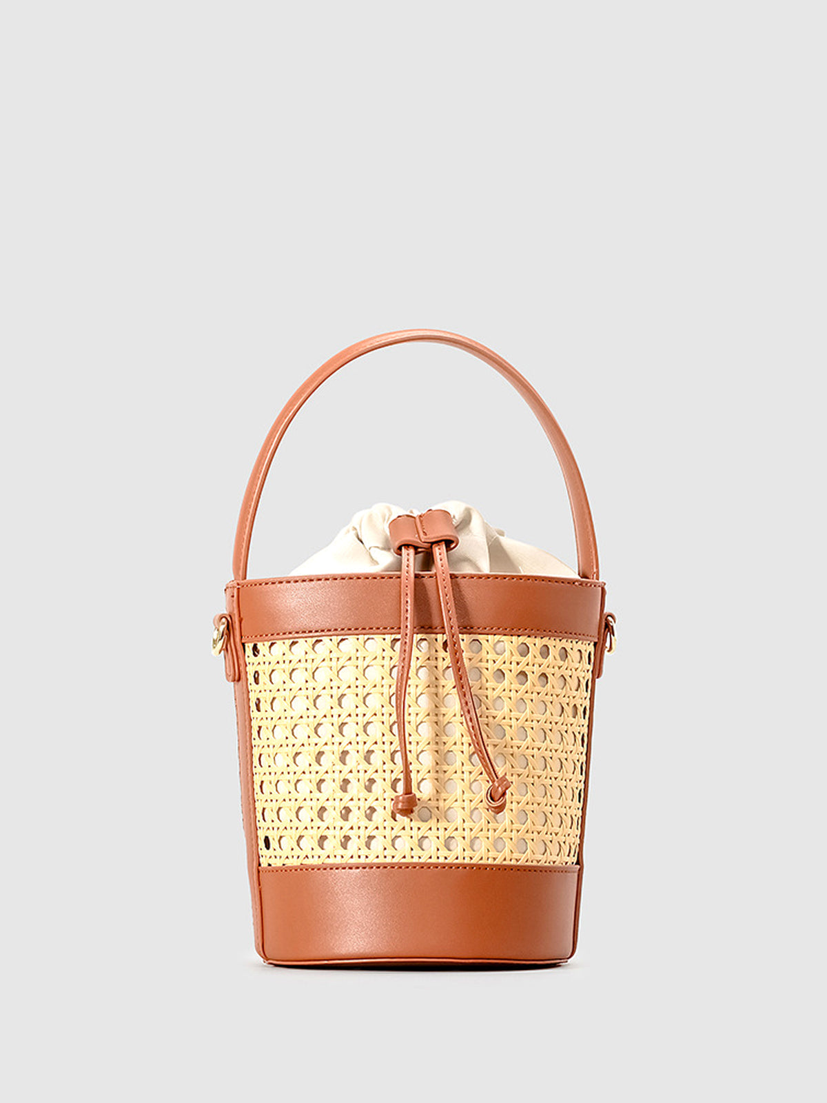 Rattan Eimer-Tasche Kordelzug Beige - Norvielle