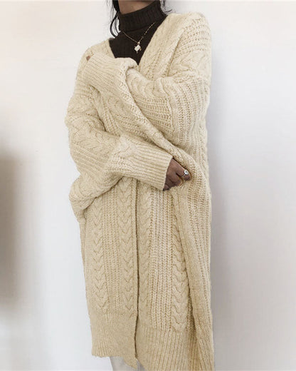 Elarova | Retro einfach verdickt lose verdrehte lange Strickjacke