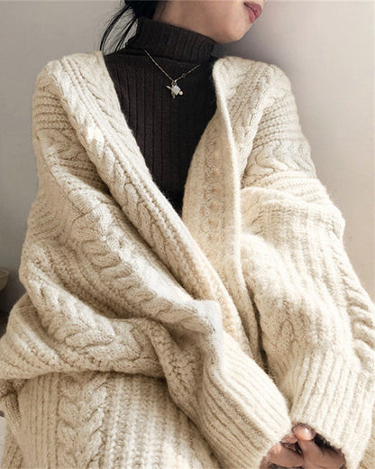Elarova | Retro einfach verdickt lose verdrehte lange Strickjacke