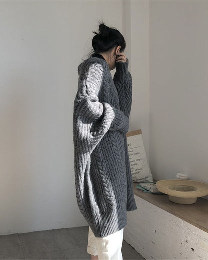 Elarova | Retro einfach verdickt lose verdrehte lange Strickjacke