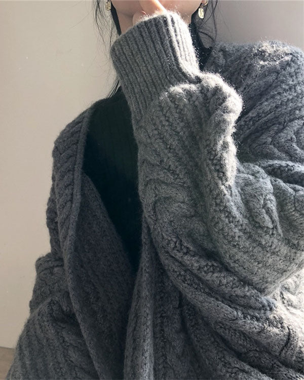 Elarova | Retro einfach verdickt lose verdrehte lange Strickjacke