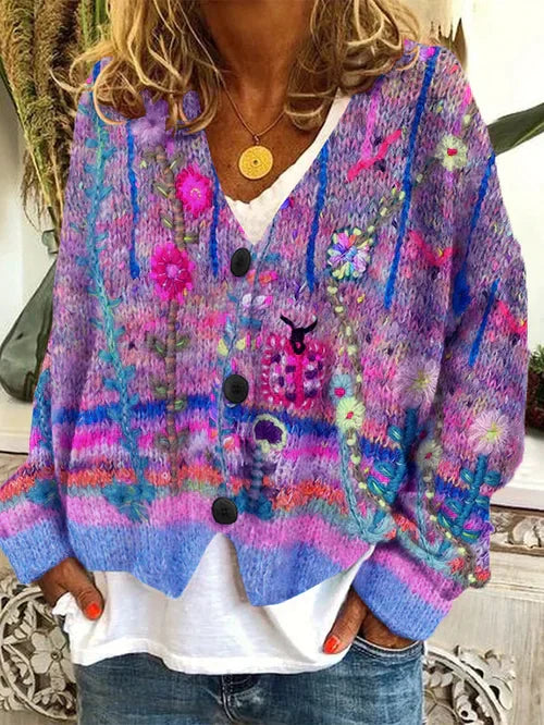 Elarova | RetroCardigan für Damen Bedruckter Stil