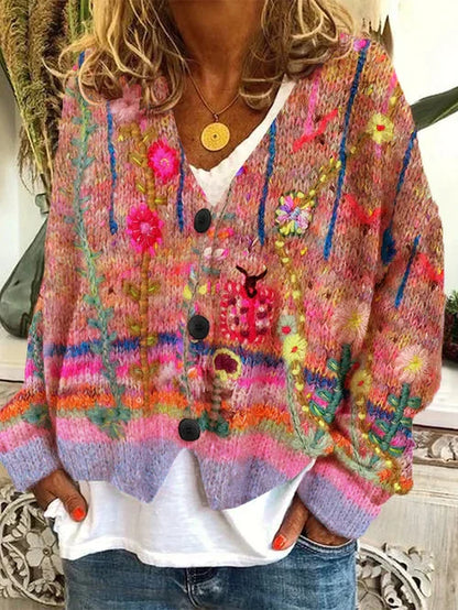Elarova | RetroCardigan für Damen Bedruckter Stil