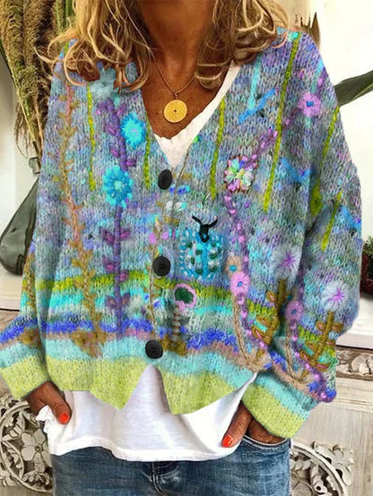 Elarova | RetroCardigan für Damen Bedruckter Stil
