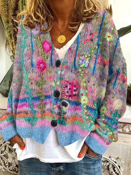 Damen Retro Cardigan Bedruckt - Norvielle