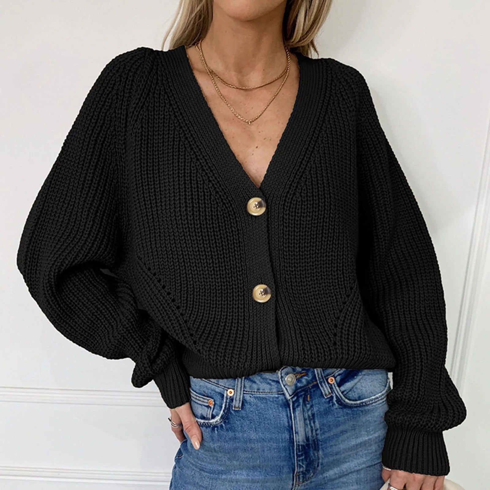 Norvielle Damen Strickcardigan V-Ausschnitt - Norvielle