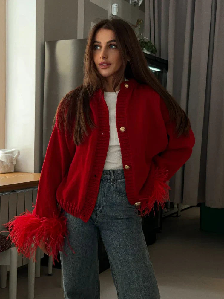 Elarova | Schicke Feder Strickjacke