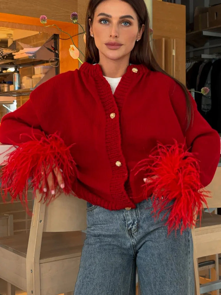 Elarova | Schicke Feder Strickjacke