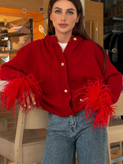 Elarova | Schicke Feder Strickjacke