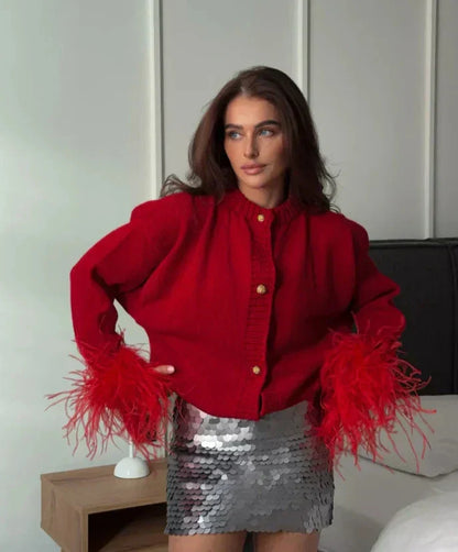 Elarova | Schicke Feder Strickjacke