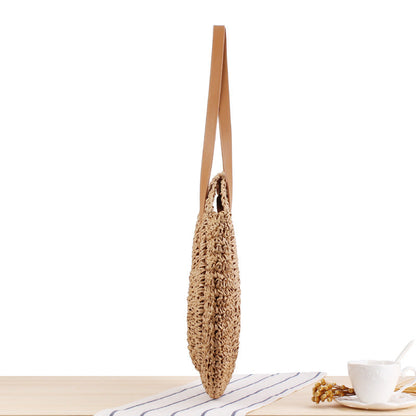 Elarova | Schlichte Runde Schultertasche Strohtasche Sommer Strandtaschen