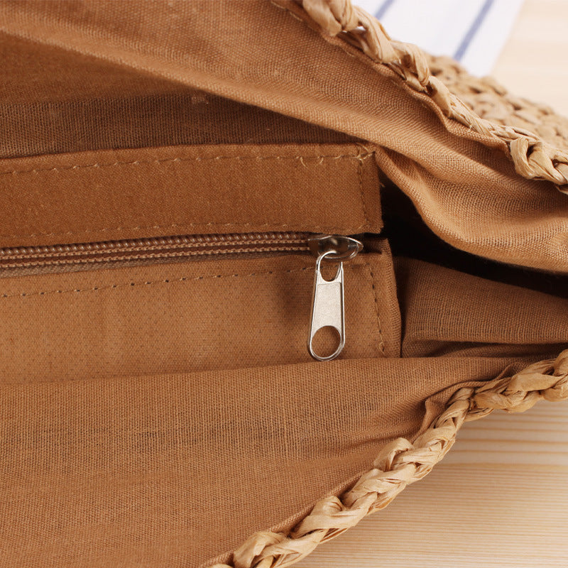 Elarova | Schlichte Runde Schultertasche Strohtasche Sommer Strandtaschen