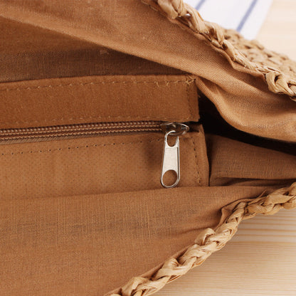 Elarova | Schlichte Runde Schultertasche Strohtasche Sommer Strandtaschen