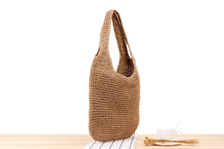 Elarova | Schultertasche Aus Geflochtenem Stroh