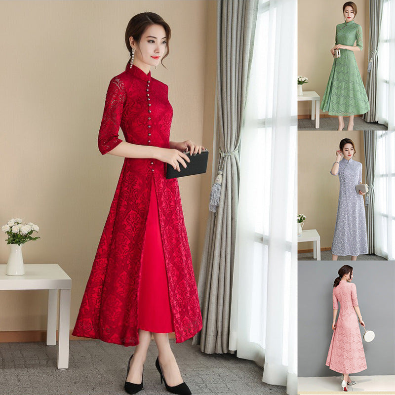 Mädchen Sommerkleid Spitzen-Qipao - Norvielle