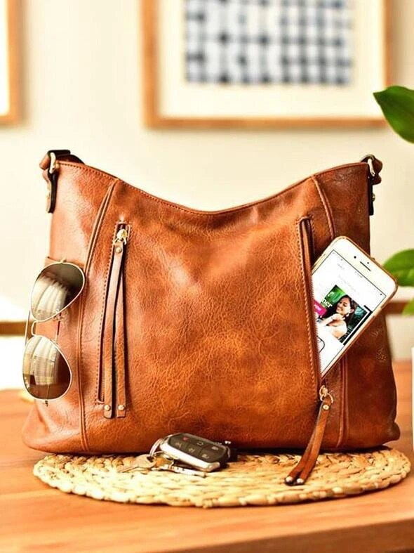 Norvielle Damen Ledertasche Vintage Stil Schwarz - Norvielle