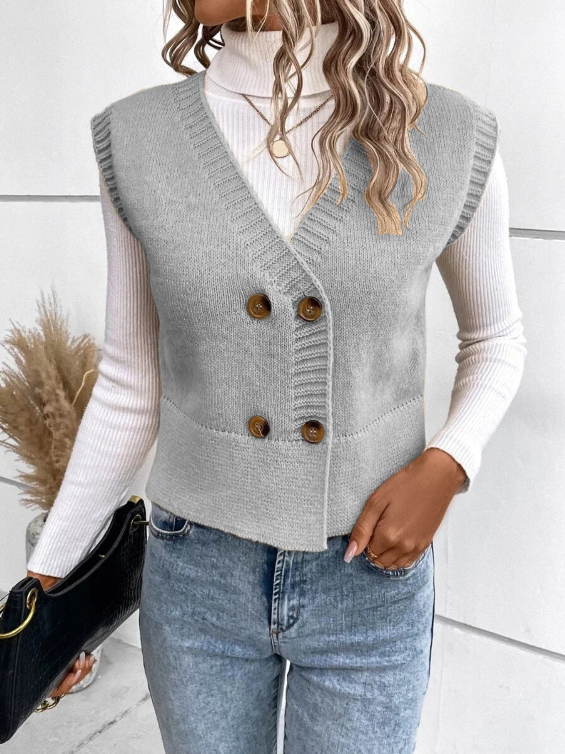 Elarova | Stilvolle Herbst Klassische Knopfverschluss VHals Pullover Weste Für Frauen