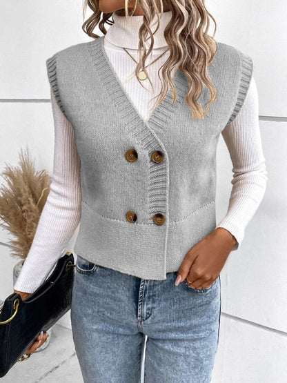 Elarova | Stilvolle Herbst Klassische Knopfverschluss VHals Pullover Weste Für Frauen