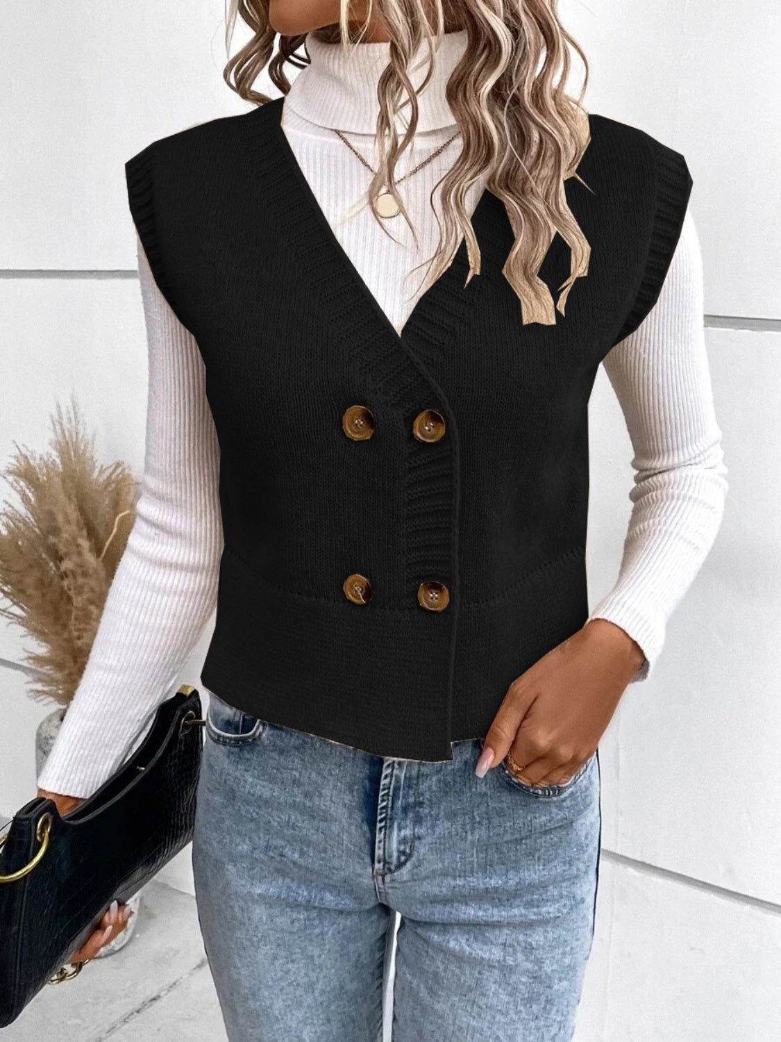 Elarova | Stilvolle Herbst Klassische Knopfverschluss VHals Pullover Weste Für Frauen