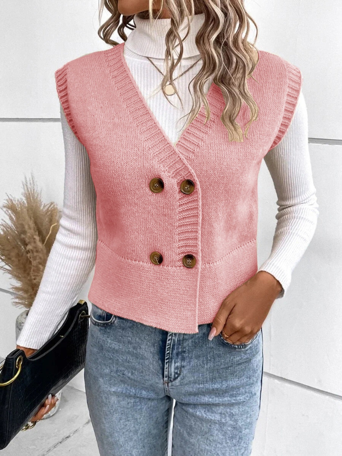 Elarova | Stilvolle Herbst Klassische Knopfverschluss VHals Pullover Weste Für Frauen